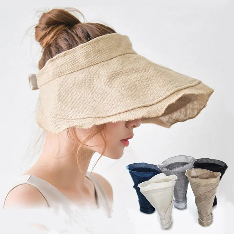 

Women's Summer Hat Sun Visor Wavy Edge Empty Top Wide Brim Hat Foldable Sun Protection Cap Female Sun Hats Beach Hat Cotton Hat