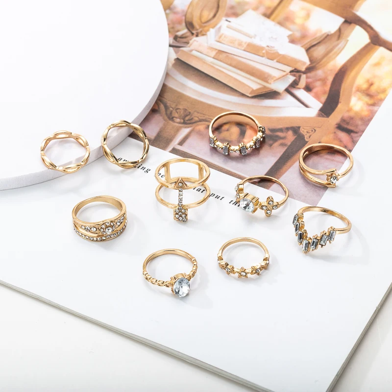 Винтажный Золотой набор колец с кристаллами Moon Star кольцо для женщин свадебный