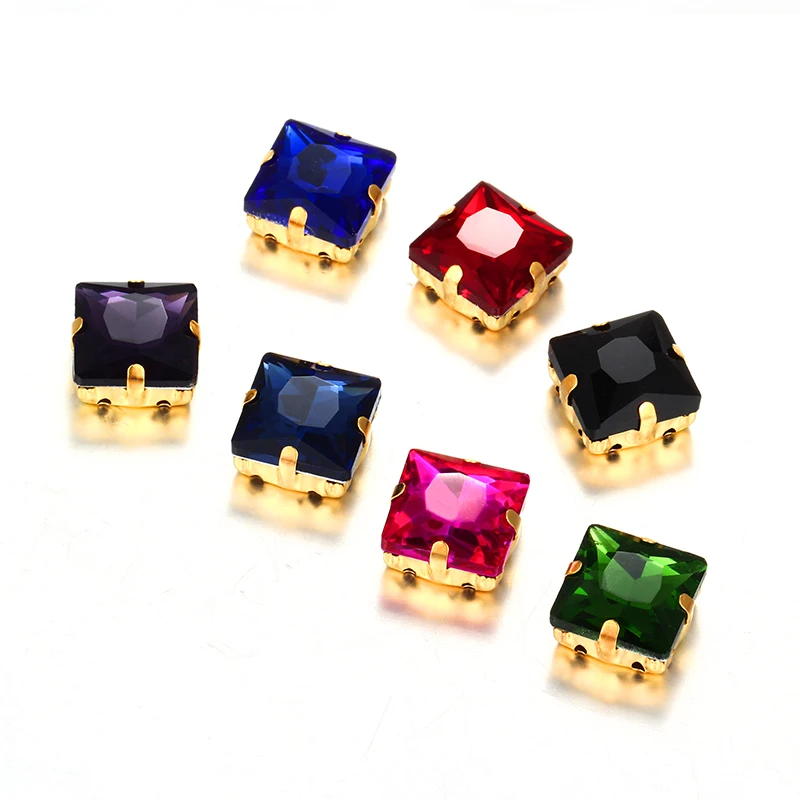 

Red Jet Princess Square Glass Crystal Strass Retro Glass Rhinestones With Golden Golden Claws Sew On Clothing Crafts & Dresses