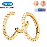 g23 titanium helix piercing gold color earrings hinged pitch open small septum cartilage opal nose ring body perforated jewelry