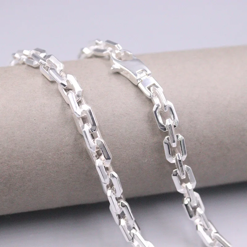 

Real Silver 925 Necklace For Men Cable Chain 6.0mmW Vintage Silver Jewelry Chain Women's Sweater Necklace 50cmL