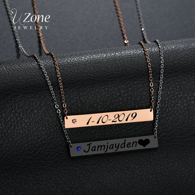 UZone Крошечный Цирконий Персонализированная табличка квадратная планка ожерелье