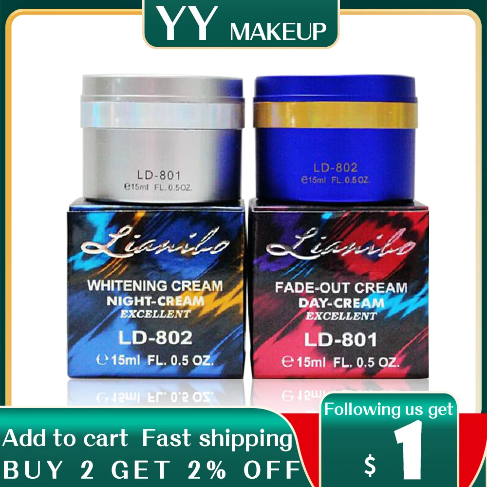 

Отбеливающий дневной и ночной крем Lianibo для ухода за кожей лица, 15 мл./шт., 2 шт. в комплекте