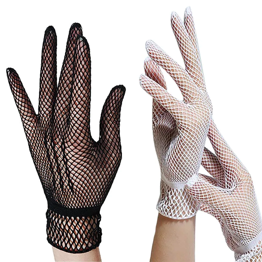 

Women Black White Summer Uv-proof Driving Gloves Mesh Fishnet Gloves Lace Mittens Full Finger Girls Lace Fashion Gloves d6