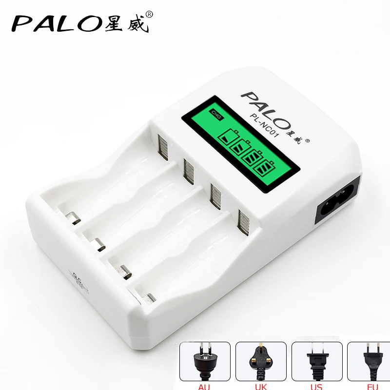 Умное зарядное устройство PALO с белым ЖК дисплеем 4 слотами для аккумуляторов AA/AAA