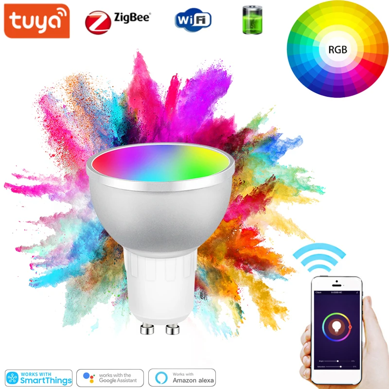 

Умная Светодиодная лампа Zigbee 3,0 Gu10, 1-6 шт., 5 Вт, RGB, работает с приложением Tuya SmartThings, голосовым управлением, Alexa Echo Plus Google Home