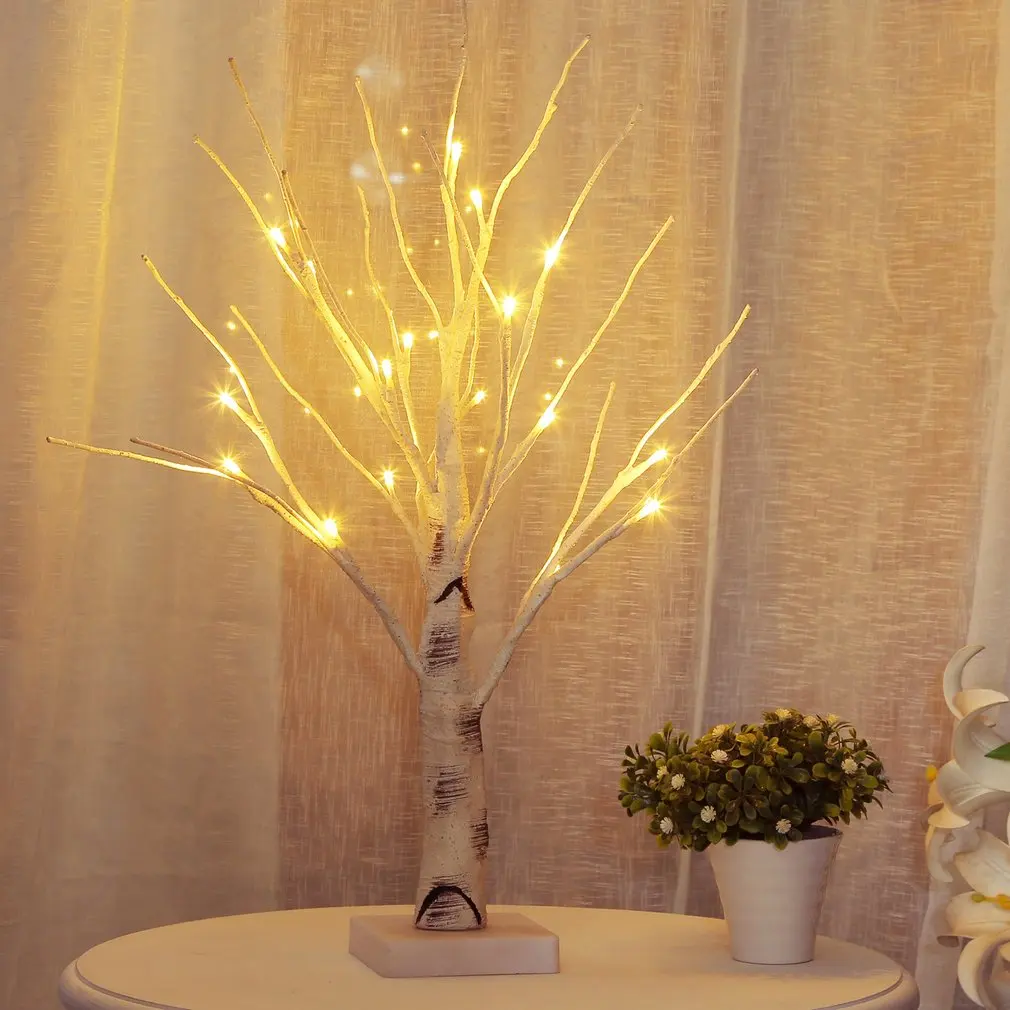 

60cm High Easter Tree With 24 LED Lights White Light Up Mini Twig Tree Lamp Decorations for Hanging Easter Eggs Hang Ornaments