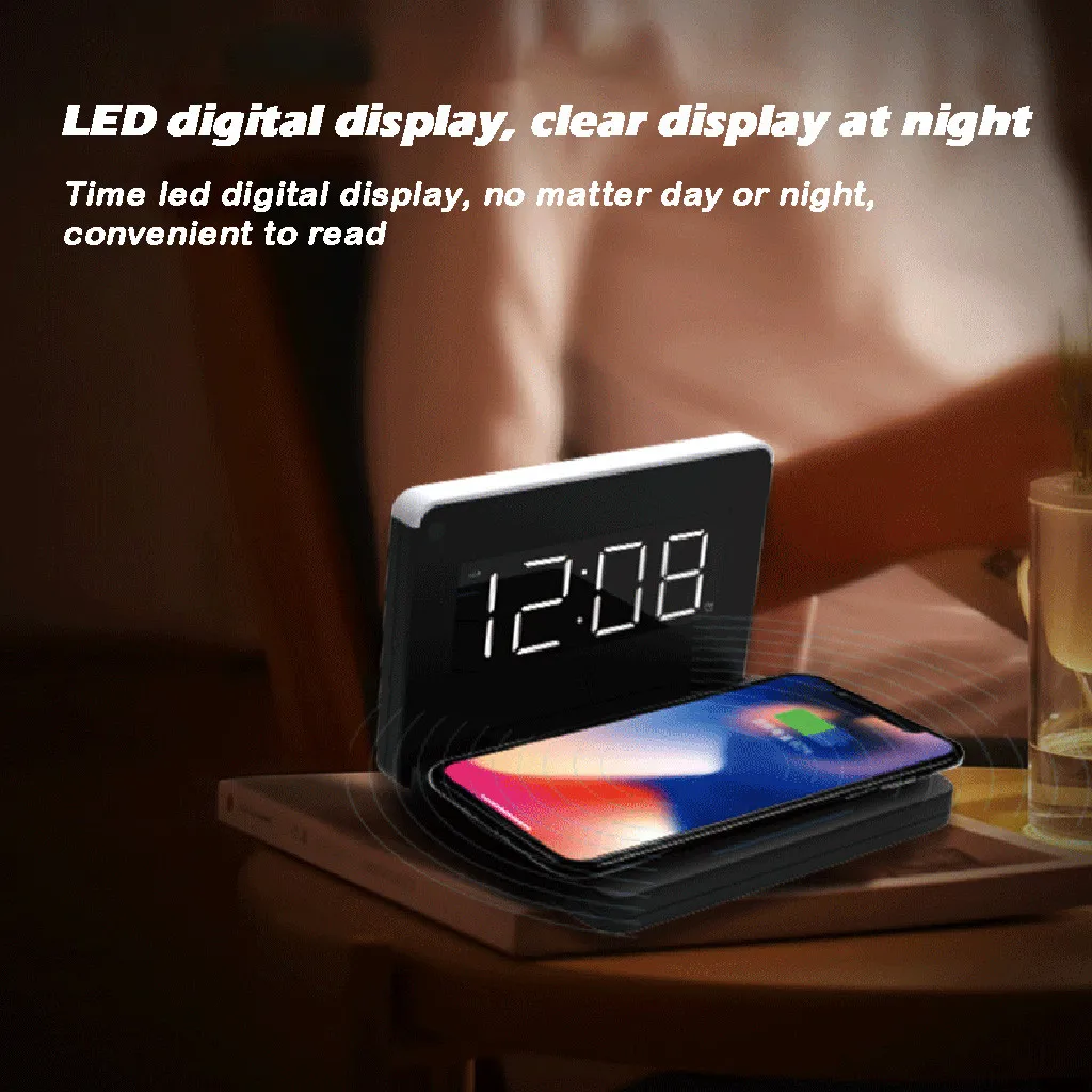 Будильник для спальни с теплым светом настольное светодиодное цифровое USB Qi