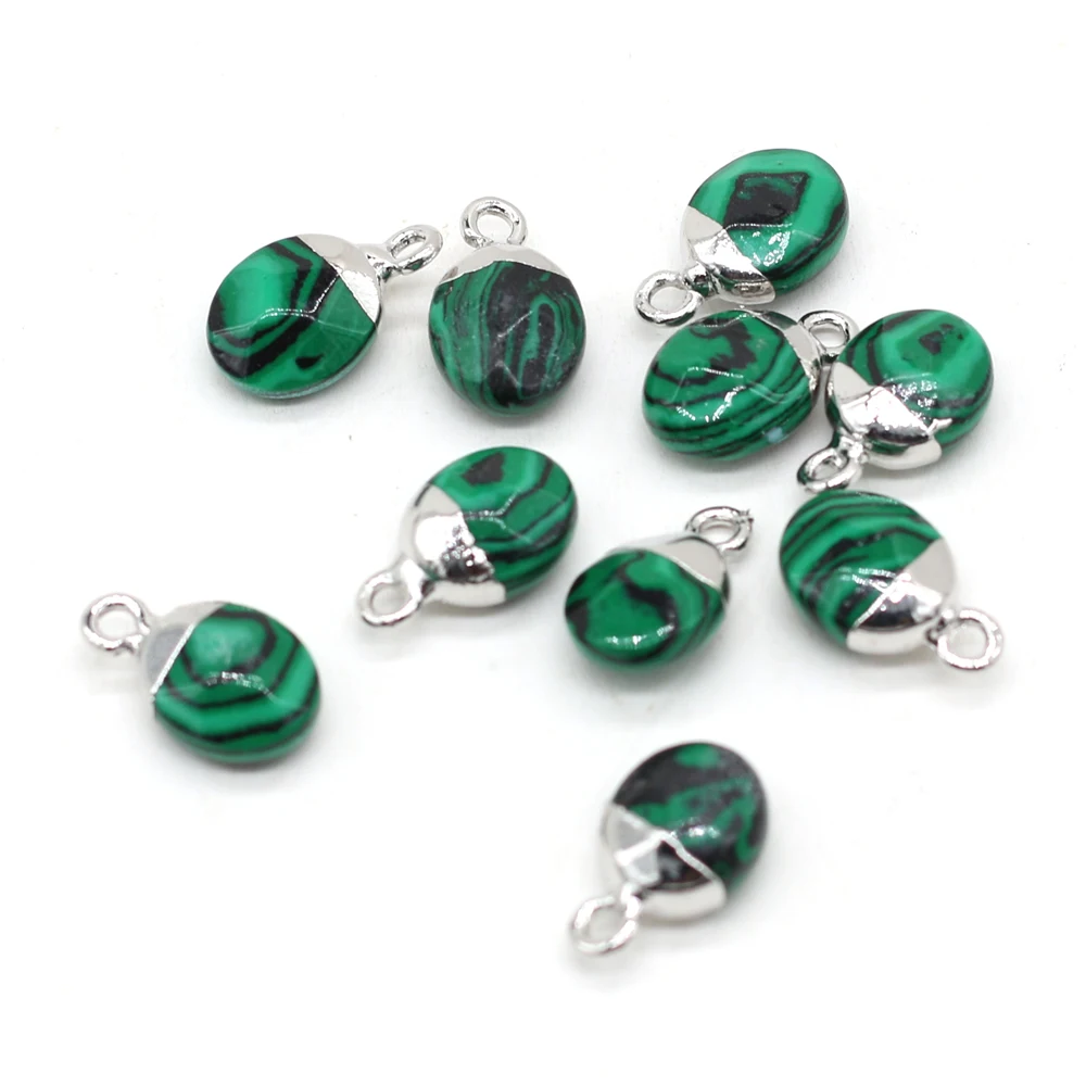 

Hot Sale Natural Malachite Oblate Semi-precious Stone Pendant Boutique Making DIY Fashion Charm Necklace Bracelet Gift 2pcs