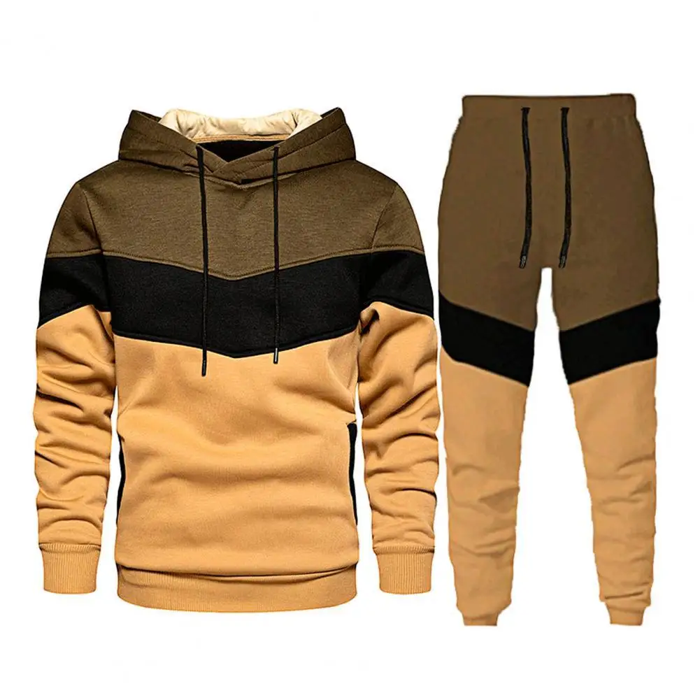 

Hoodie Suit Contrast Colors Drawstring Loose Casual Two Piece Set Sports Suit for Daily Wear