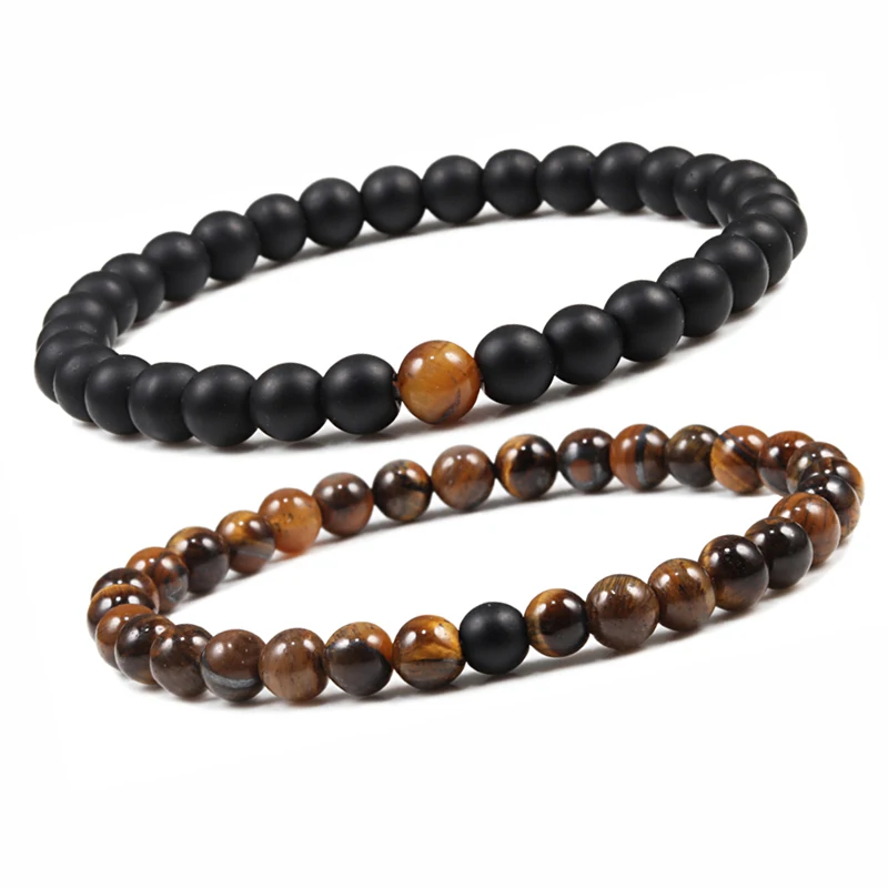 Тигровый глаз бусины Браслет Подвески Пара расстояние белый и с черным