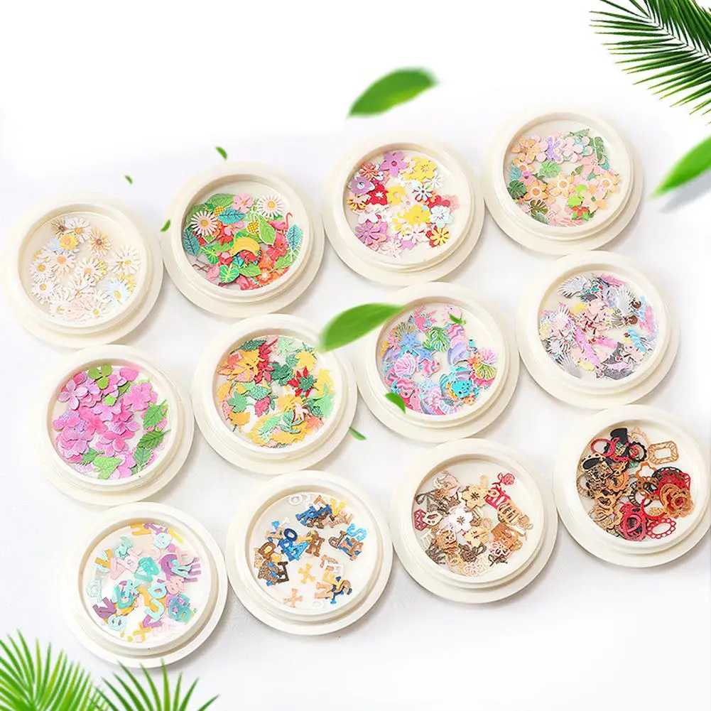 1 коробка 3D лист из древесной целлюлозы с цветами и звездами блестки для ногтей 12