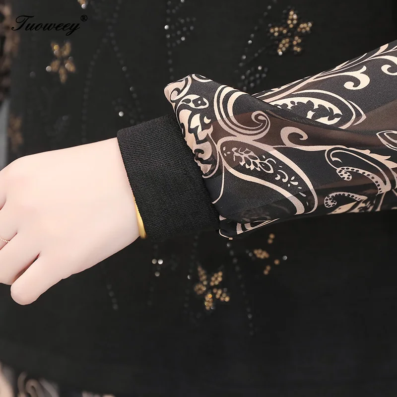 

Kimono Casual Long Sleeve Floral Chiffon Patchwork Women's Shirts Plus Size Streetwear Blouse Fake Two Pieces Tops Blusas Mujer