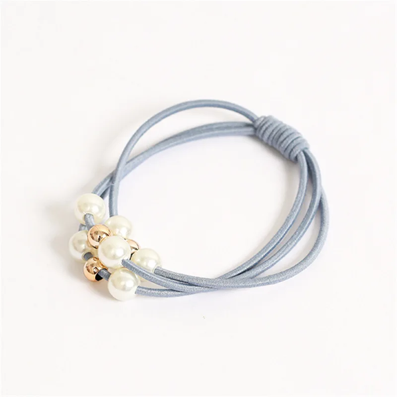 Light Blue 5 шт./компл. высокие эластичные резинки для волос, однотонный, с перламутром, эластичные резинки для волос для Для женщин девочек хвост держатель волос веревки женские аксессуары для волос - Окраска металла: Light Blue