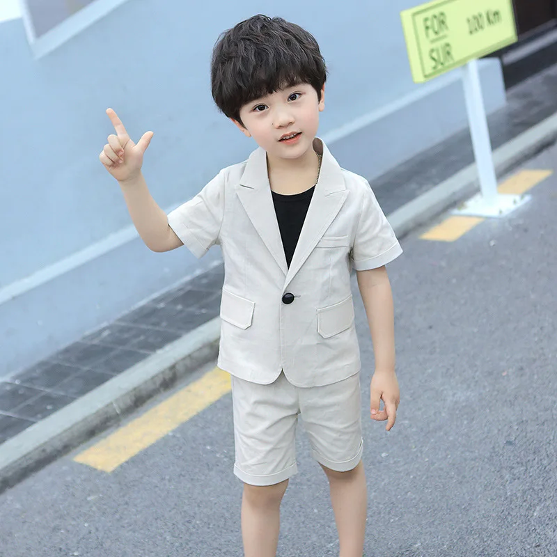 

2020 Summer Boys Formal Suits Set Cotton Short Sleeve Blazer Shorts 2pcs Children Kids Wedding Clothing Sets Performance Costume