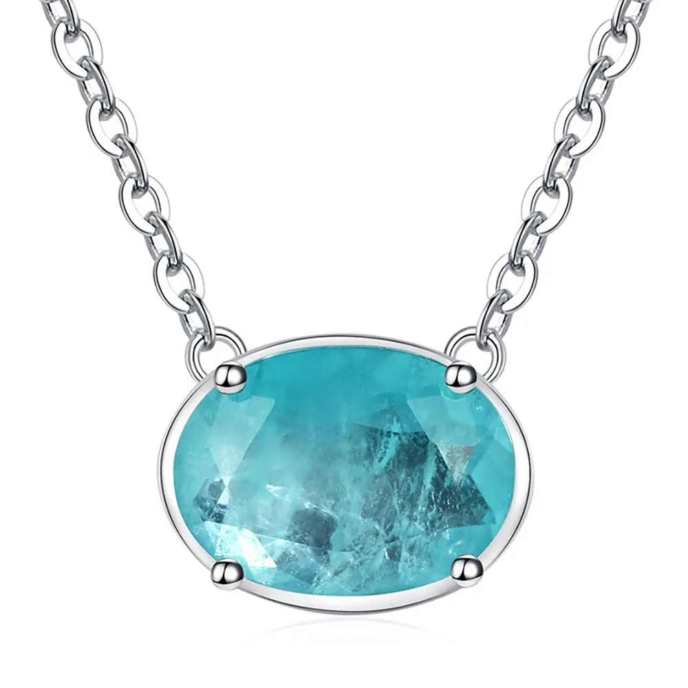 

Charms 925 Sterling Silver Oval Paraiba Tourmaline Gemstone Pendant Necklace For Women Fine Jewelry Anniversary Gift Wholesale