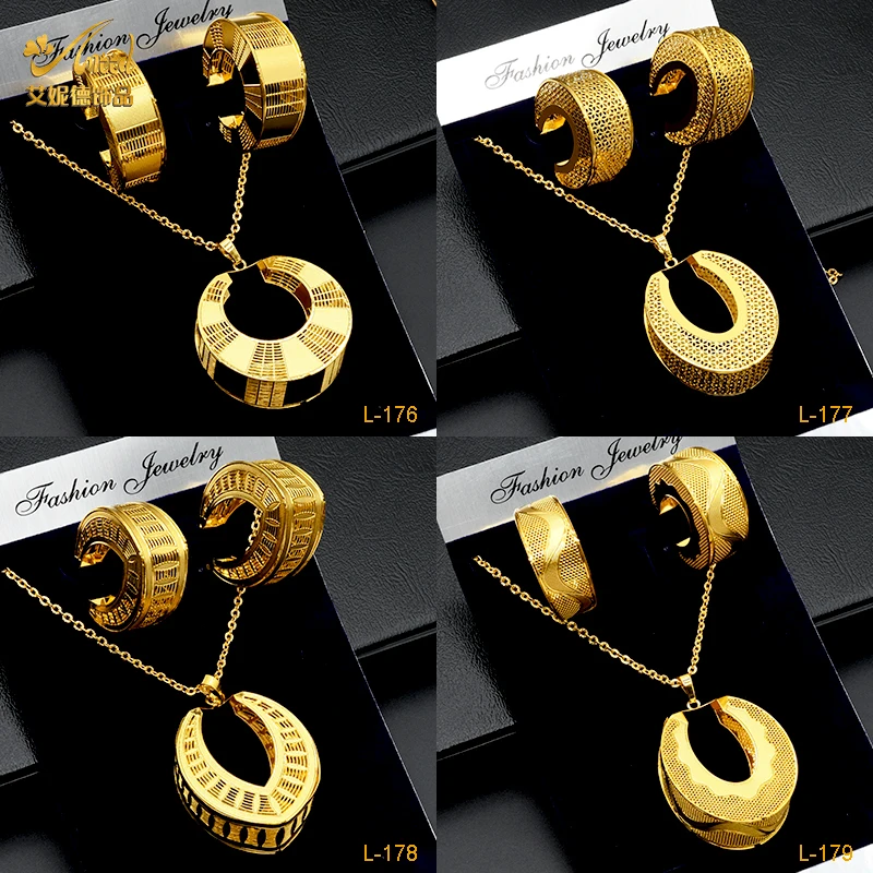 

ANIID Ethiopian Gold Color Necklace Earrings Set Dubai Geometry Pendant Fashion Necklace Sets For Women Nigerian Jewelry Gifts