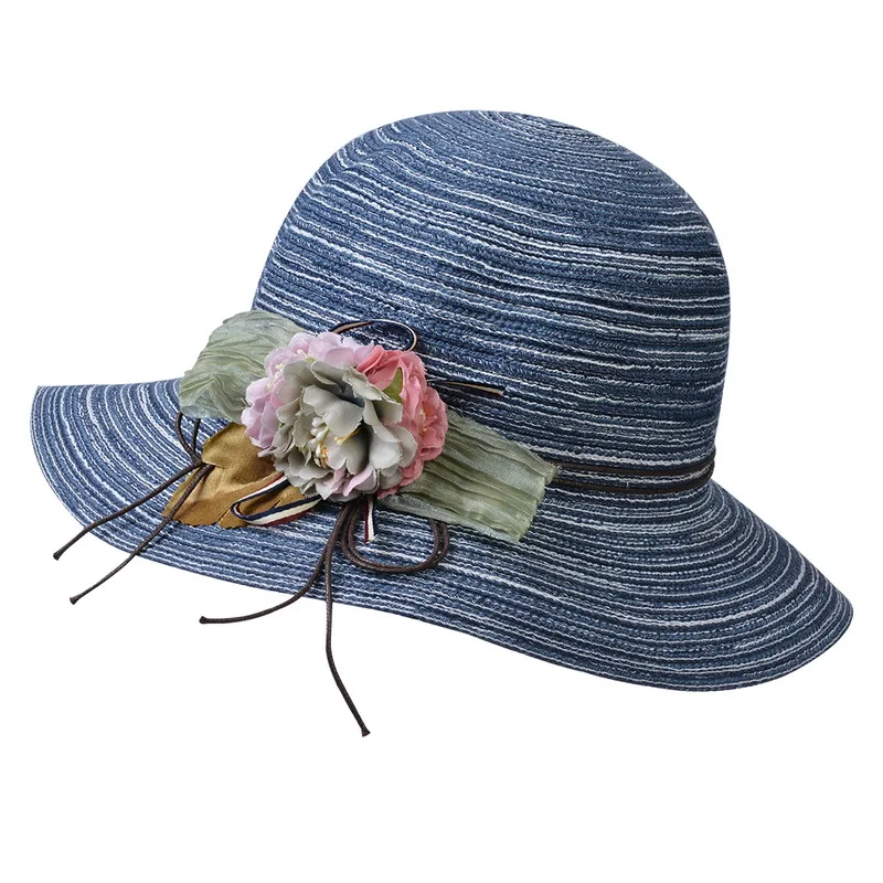 Navy blue Aplutent летняя соломенная шляпа женская цветочная шляпа котелок для путешествий солнцезащитный козырек дышащая складная шляпа от солнца фото пляжная шляпа - Цвет: Navy blue
