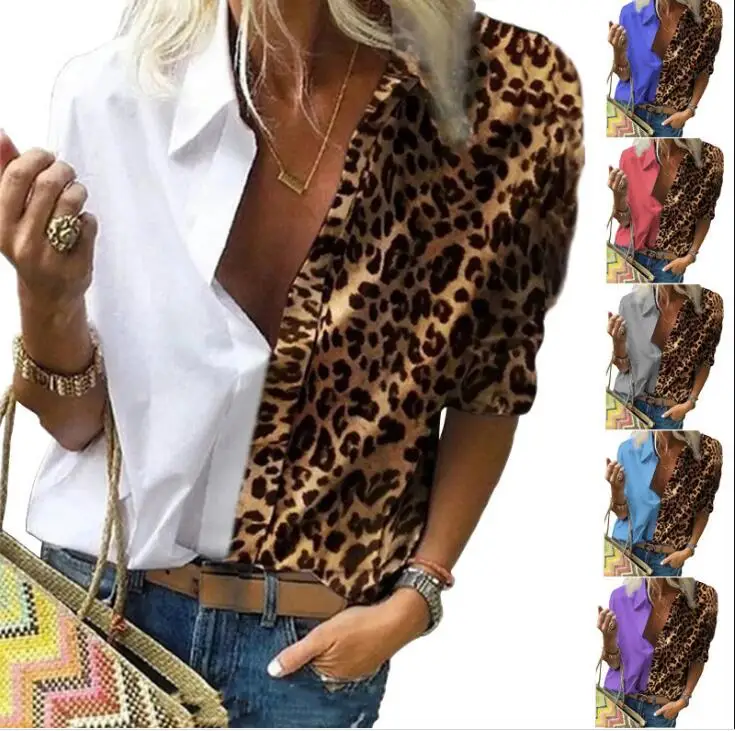 

Европейская и американская Женская свободная рубашка с длинными рукавами и леопардовым принтом и шифоновая блузка на осень/зиму