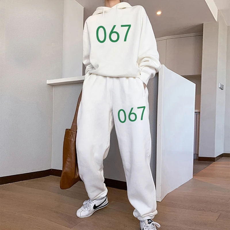 

Squid Game 067 Two-Piece Hoodies Suits 456 218 Number Print Sweatshirt Pullovers Sets Women Autumn Casual Sportswear Pants Sets