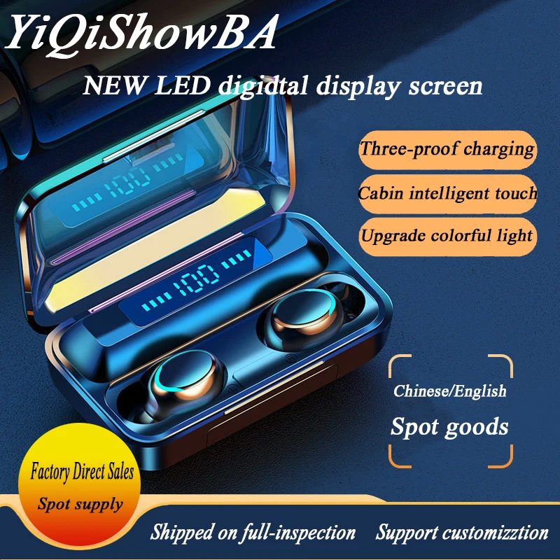 

F9-5 bluetooth wireless headset, wireless headset mini waterproof headsets smiling face tws5.0 touch display