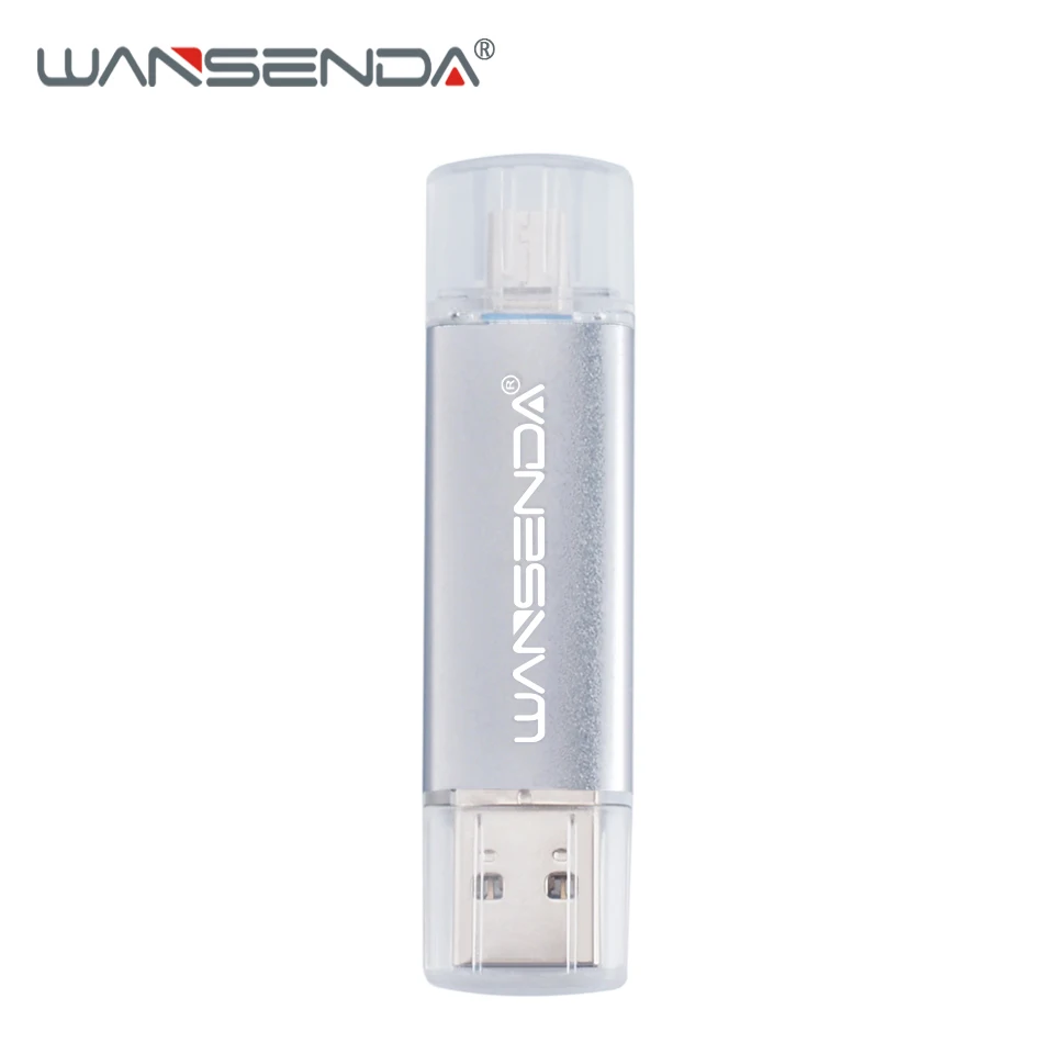Silver WANSENDA OTG USB флеш-накопитель 2 в 1 USB3.0& Micro USB флеш-накопитель 128 ГБ 256 ГБ флеш-накопитель 16 ГБ 32 ГБ 64 Гб двойная USB карта памяти - Цвет: Silver