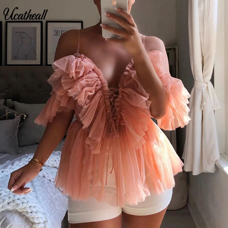 Сексуальный топ с глубоким V-образным вырезом и открытыми плечами пляжная одежда