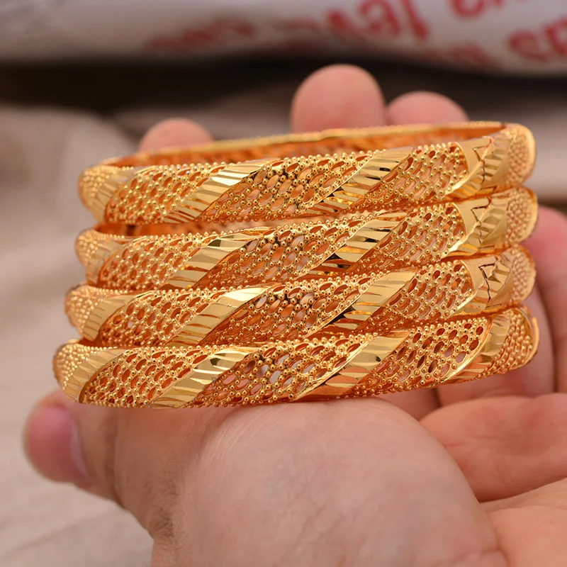 24K (4 шт./лот) Арабский Браслет Ближнего Востока Дубай золотые браслеты для женщин