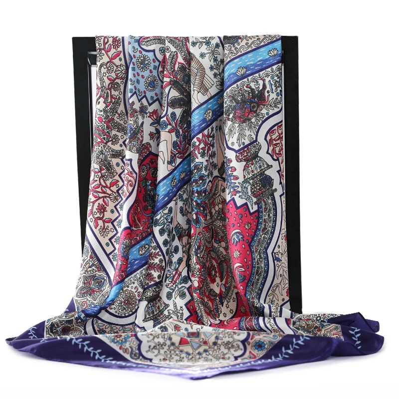 

Fashion Kerchief Hijab Scarf For Women Silk Satin Head Scarfs Headband 90*90cm Square Shawls and Wraps Scarves For Ladies Spring