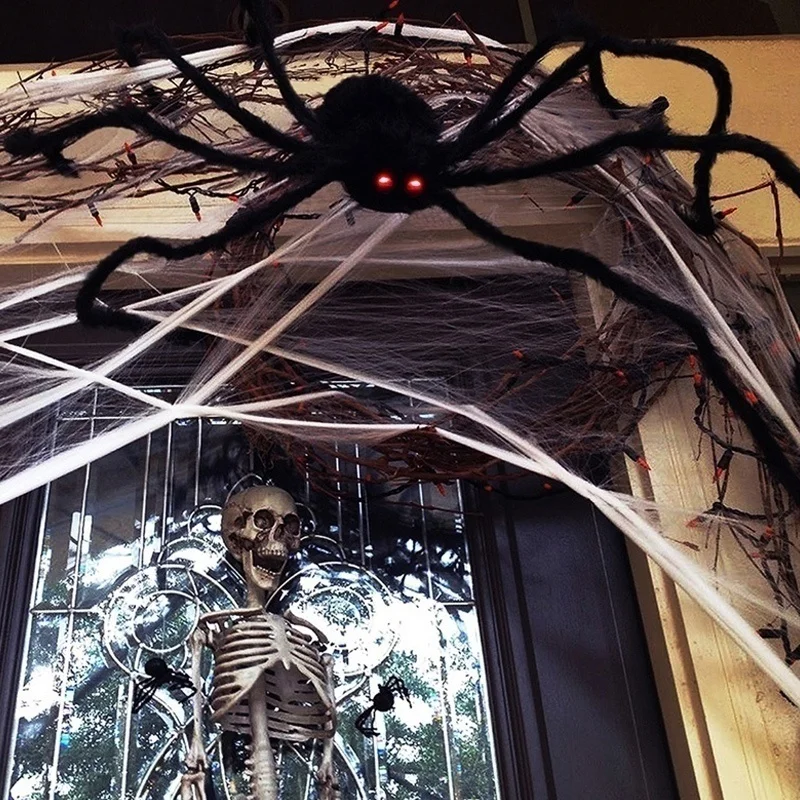 

150/200cm Black Scary Giant Spider With Huge Spider Web Halloween Decoration Props Haunted House Indoor Outdoor Giant Decoration
