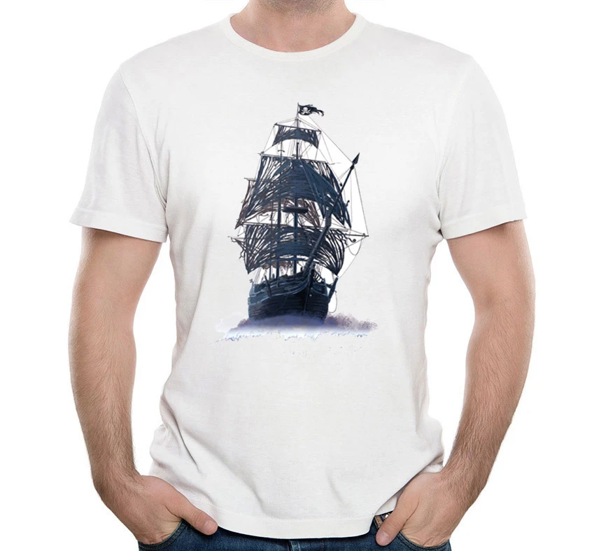 

2021 Summer Retro Men's T-shirt Pirate Ship Simple Printing Casual Harajuku Top Oversized Loose Men's Graphic T-shirt Apparel
