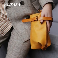 yellow vintage clutch bag first layer leather cowhide handmade female bag japanese and korean personality art pack women