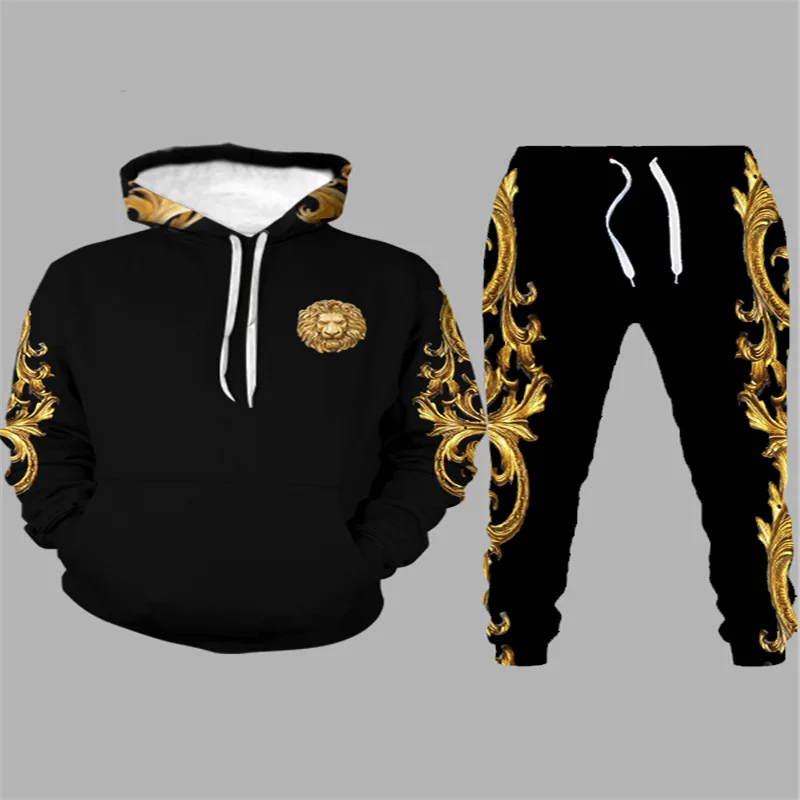 

2021 spring and autumn Hoodie suit 3D printing fashion personalized creative men's Hoodie suit casual + trousers