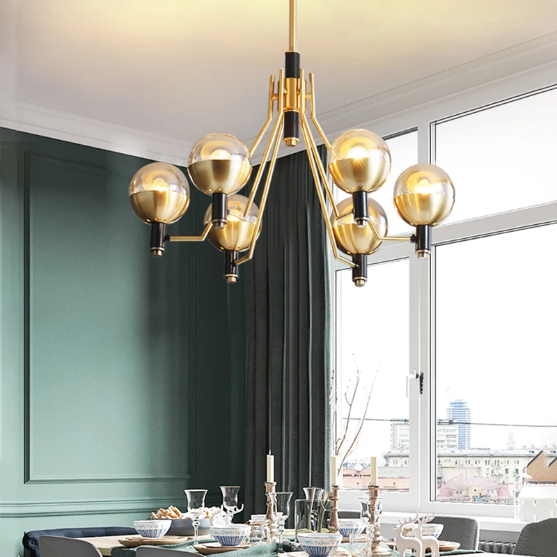 

Brass chandelier lighting for living room modern luster bedroom copper chandeliers dining modern Fixture with glass ball smoking