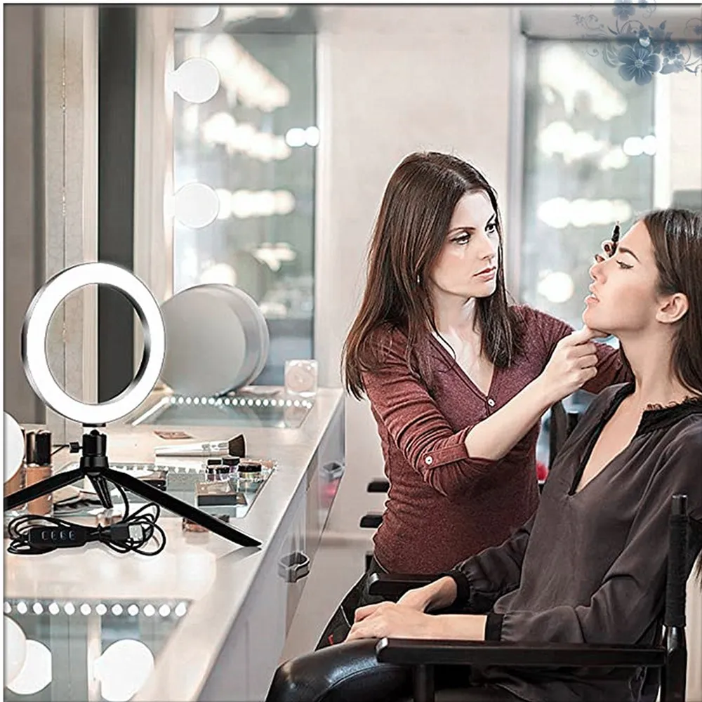 Live Broadcast Dimmable Desktop 16cm (6.3 inches) Ring LED Light Mobile Phone Beauty Selfie Photography Fill Light Phone Holder