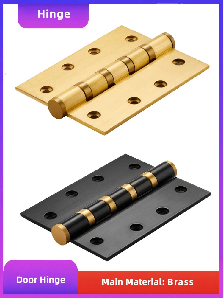 1pc 4 inch Brushed Gold & Black Solid Brass Door Hinge Heavy Wood Door 3mm thick Ball Bearing Hinges Furniture Accessories