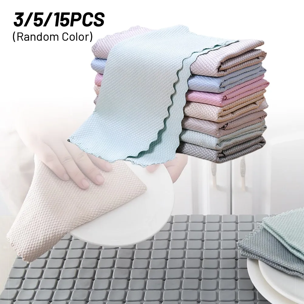 

3/5/15pcs*Fish Scale Cloth 40 * 30cm Microfiber Fish Scale Wipe Cloth Anti-grease Wiping Rag Cleaning Towel
