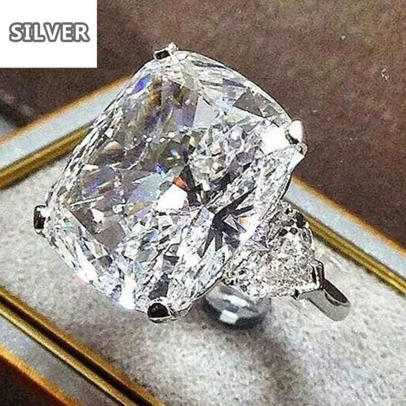 

Кольцо с белым кристаллом из циркония ААА, роскошное женское кольцо с квадратным геометрическим рисунком для ужина, помолвки, вечеринки, юб...