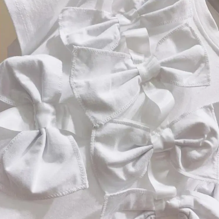 

Three-Dimensional Bow Decoration Short Sleeve Cotton T-shirt Women 2021 Summer Top Slim White Black Tshirt Ladies Tops w68