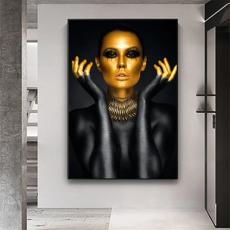 Черного и золотого цвета открытые Женственная Дамская обувь холст настенные