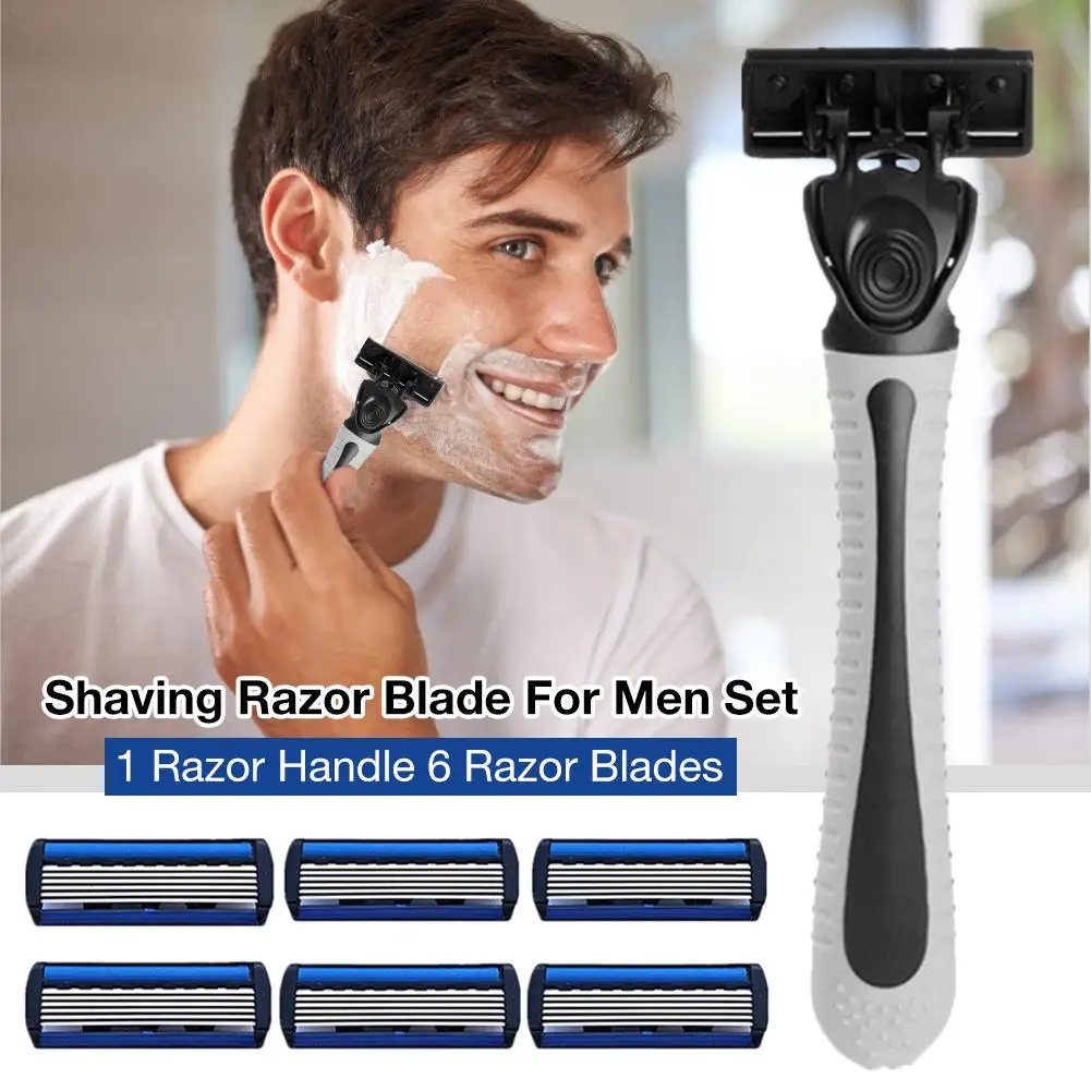 

Shaving Razor Blade For Men Set 1 Holder & 6 Blades 6 Layers Stainless Steel Manual Shave Razors