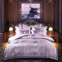 Silver White Satin Silky Cotton Bedding set Luxury Flowers Jacquard Duvet Cover set 1 Bed Sheet 2 Pillowcases Queen King size