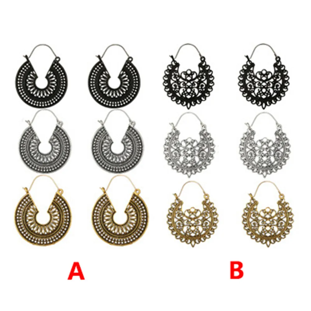 Винтажные женские серьги этнические полые цыганские висячие с цветами индийский