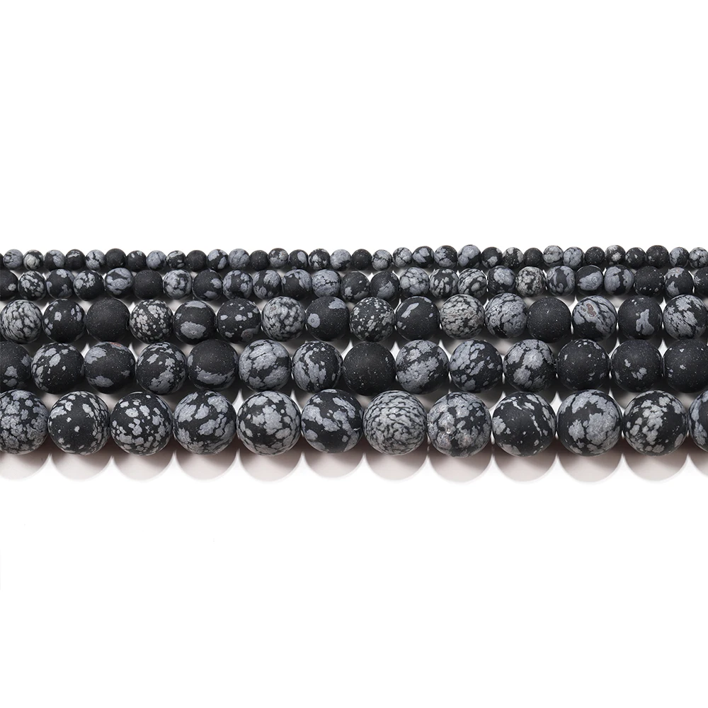 Круглые матовые бусины обсидиана со снежинкой россыпью 4/6/8/10/12 мм для