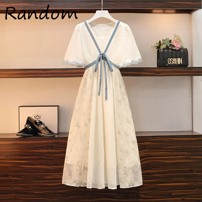 

Женский Традиционный китайский костюм, женская одежда ханьфу, женская одежда принцессы династии Хань, цветочное шифоновое кружевное плать...