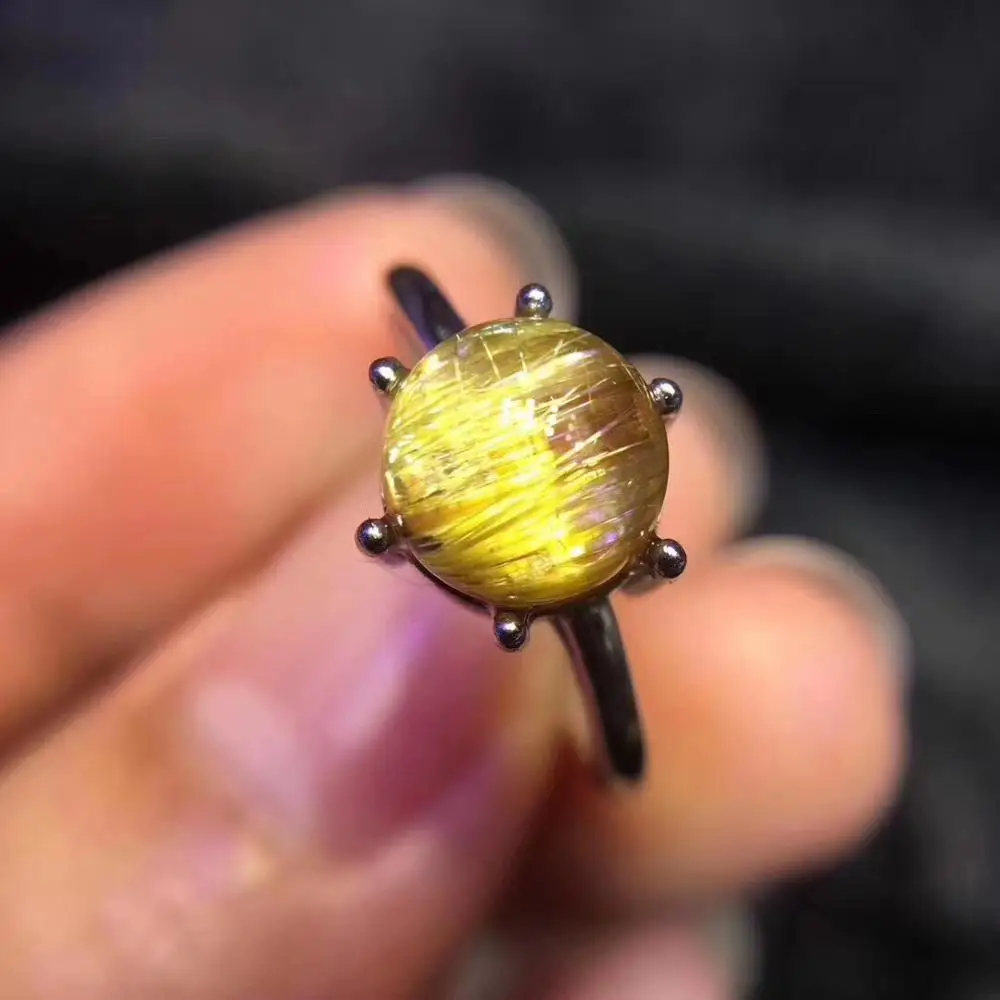 Кольцо из натурального золота с рутилированным кварцем регулируемое кольцо