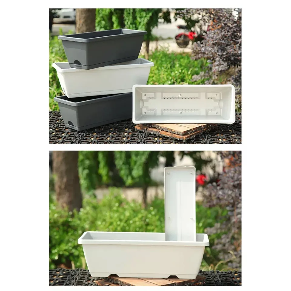 Lazy Plastic Flower Pots Family Balcony Planting Vegetables And Flowers Extra Large Rectangular Groove Plant Pot | Дом и сад