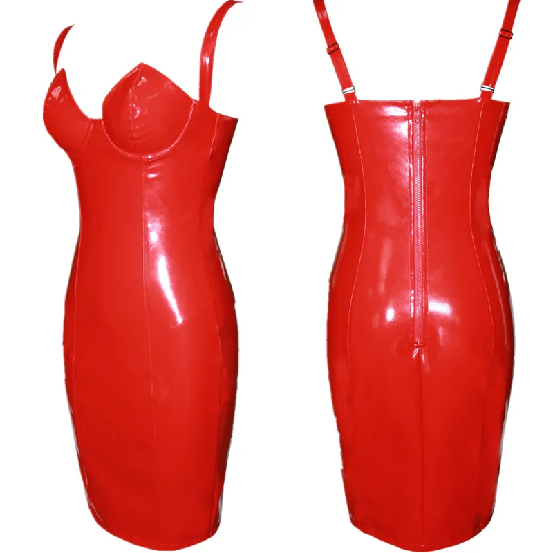 Размера плюс женские платья 6XL сексуальный бюстгальтер стильный ПВХ мокрое мини