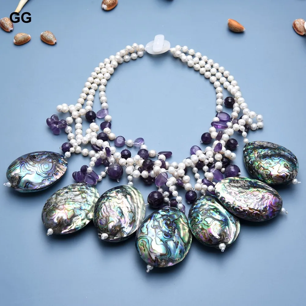 Ювелирные изделия GuaiGuai 3 нити белый жемчуг Фиолетовый аметист пава Абалон