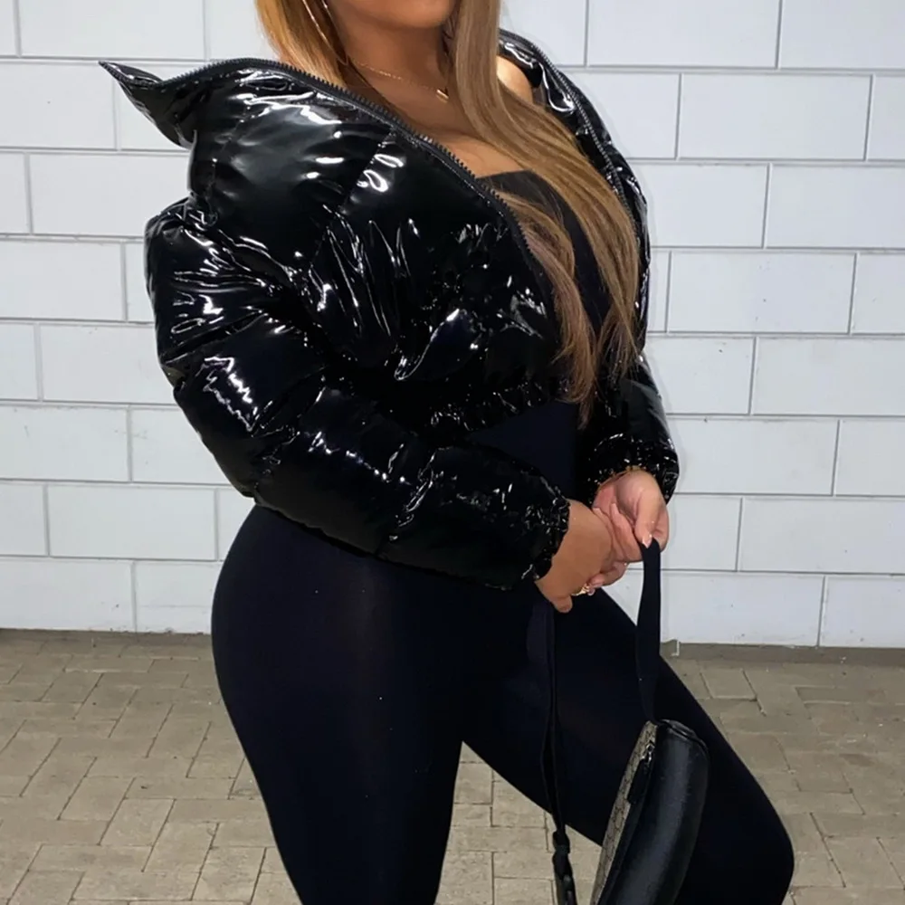 Кожаная пузырьковая куртка укороченная парка пузырьковое пальто зимняя женская